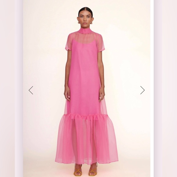 ❌SOLD❌ NWT STAUD Calluna Organza Bow Back High Neck Maxi Gown Dress pink SZ S - Picture 2 of 7